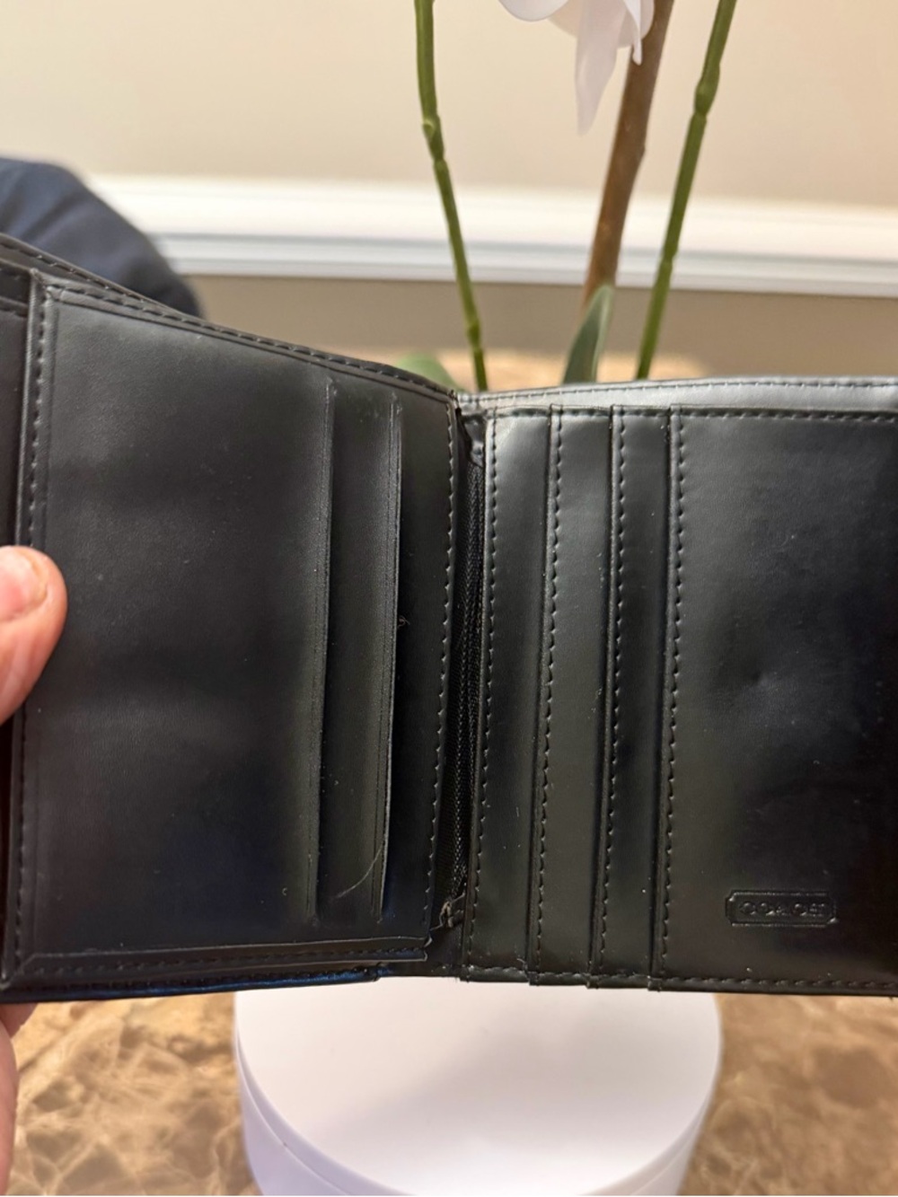 SOLD ‼️‼️Coach Signature Jacquard Tri-fold Wallet with Coach Leather Barrette - Picture 8 of 16